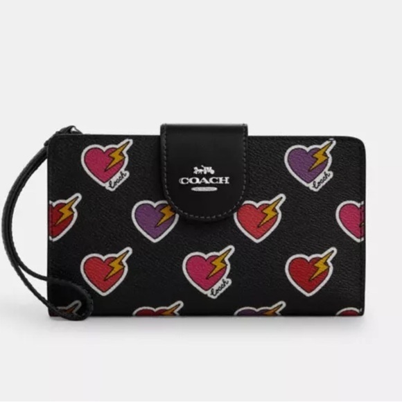 New Coach Phone Wallet With Heart Bolt Print - Picture 1 of 6